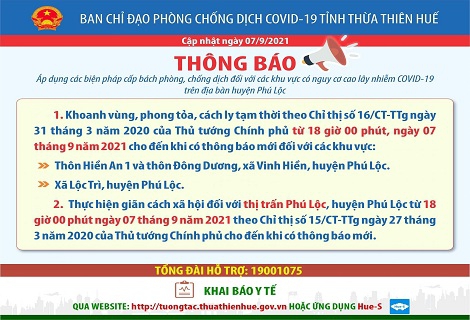 Áp dụng các biện pháp cấp bách phòng, chống dịch COVID-19 trên địa bàn huyện Phú Lộc