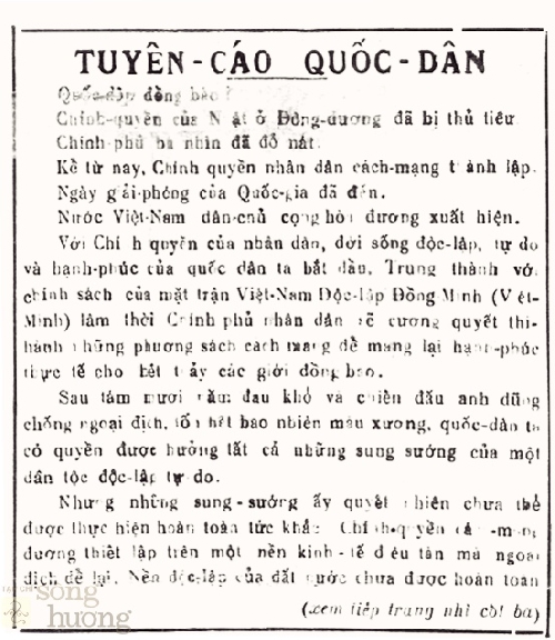 Đọc lại bản Tuyên cáo đầu tiên của UBND cách mạng Thừa Thiên, nay là thành phố Huế